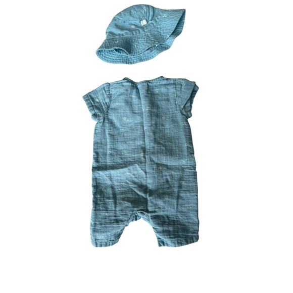 Nordstrom Baby Blue Henley Romper & Hat Set Size Newborn - Picture 4 of 8